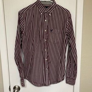 American Eagle Mens striped maroon button down long sleeve